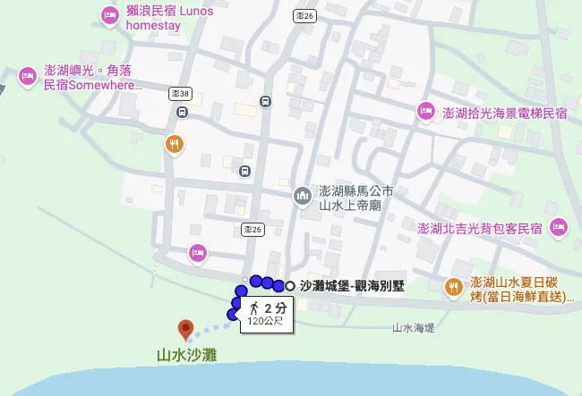 澎湖沙灘城堡民宿離山水沙灘的距離